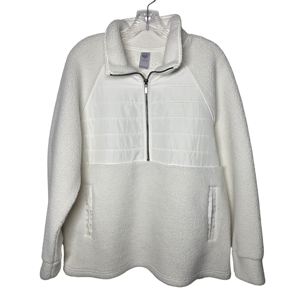 Te Verde Womens Cream Sherpa 1/4 Zip Quilted Pullover Fleece Jacket Large F12419